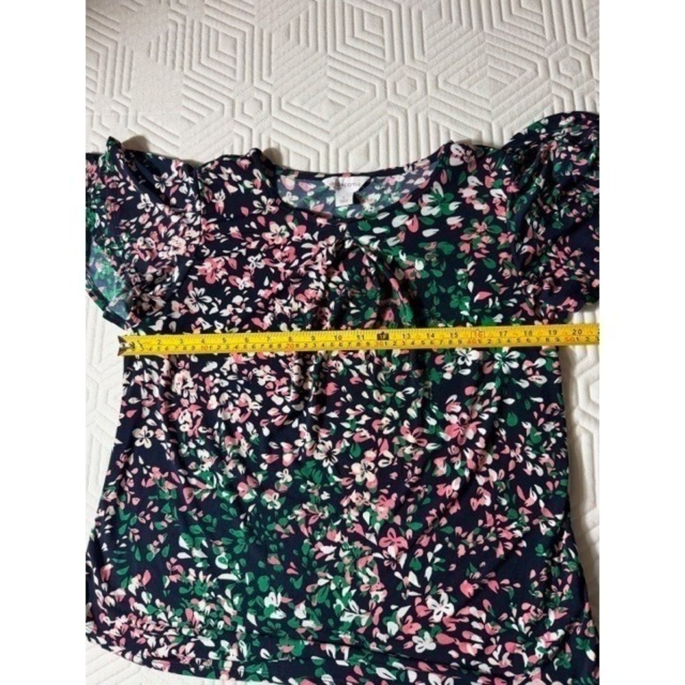 Liz Claiborne Blue Blouse w/floral Print Short Sleeve Top Size‎ Large - Picture 8 of 11